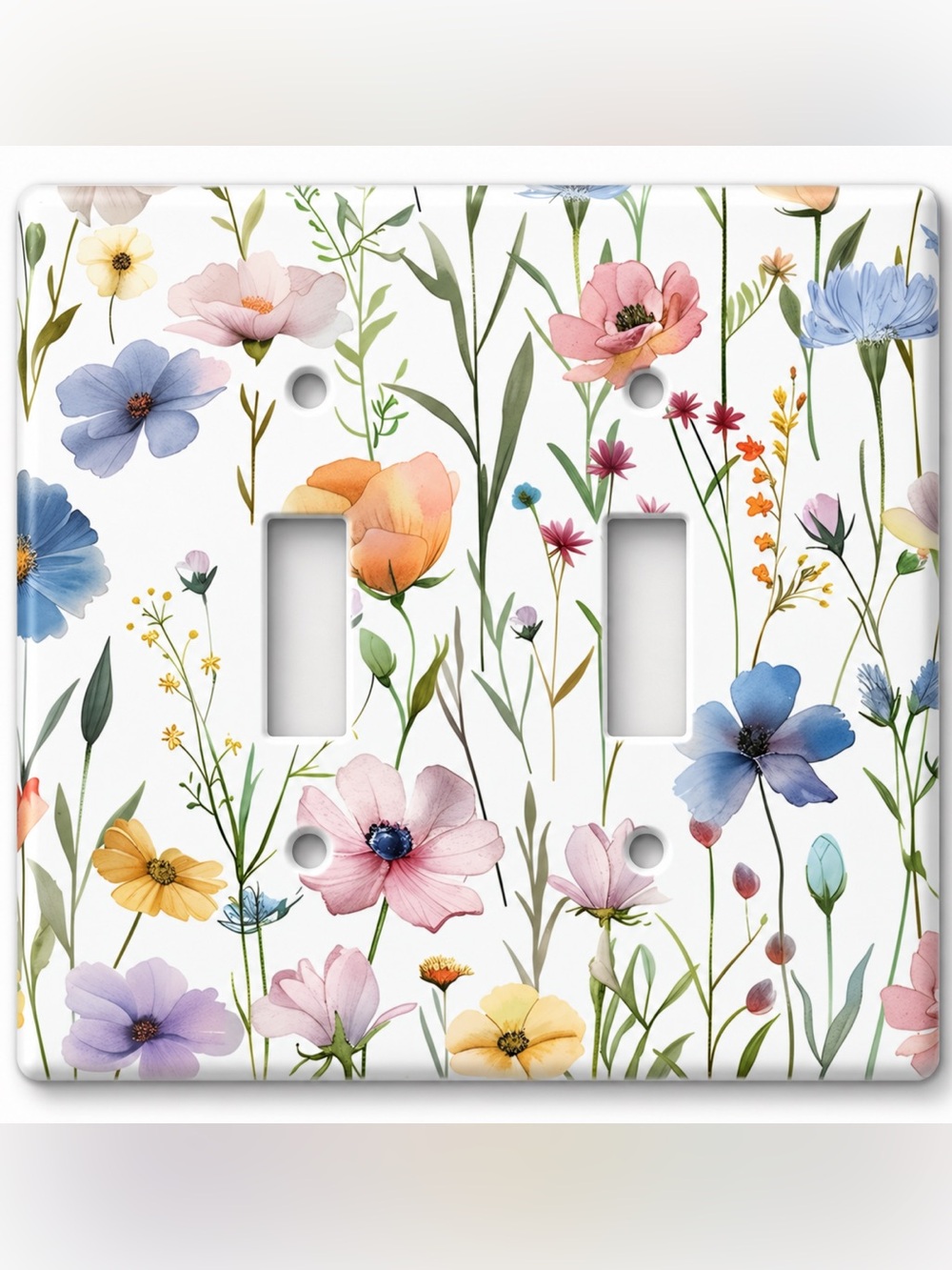 Handmade Watercolor Wildflower Floral Double Toggle Light Switch Cover